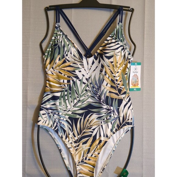 NWT Hurley Swimsuit X-Large  One-Piece Swimwear XL UPF 50+ Leaves Botanicals NEW - Picture 2 of 9